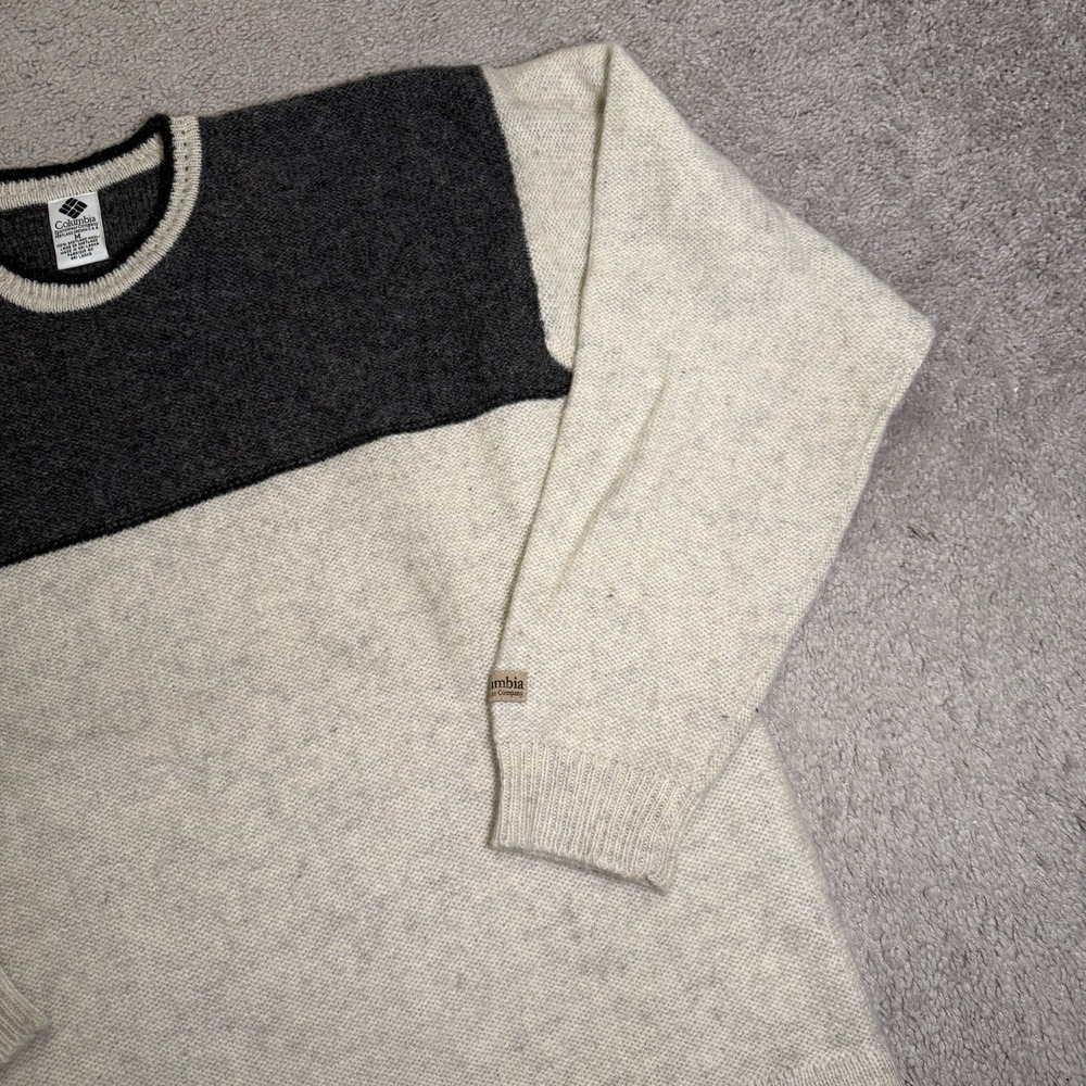 Columbia Sweater Vintage Mens 100% Shetland Wool Pullover Gray/White Size Medium